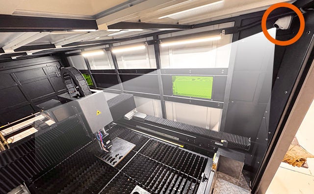Machine monitoring camera showing real-time cutting process visibility